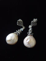 Image of Marcasite and Coin Pearl Earring 