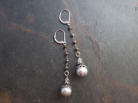 Image of Silver Pearl and Stone Chain Earrings