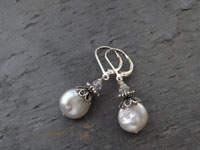 Image of Silver/White Coin Pearl Earrings