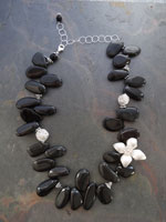 Image of Obsidian and Flower Necklace